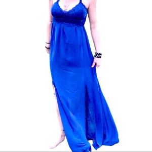 Royal Blue Lace Chiffon Maxi Dress